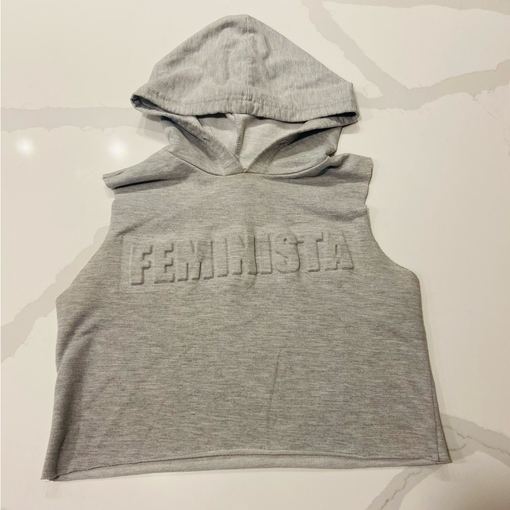 Grey hooded work out crop top size small